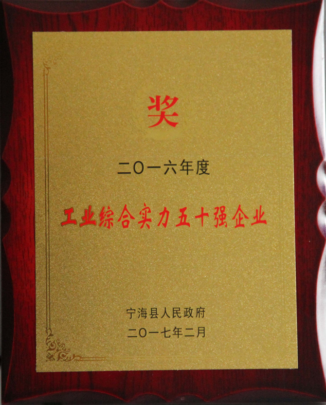 華寶公司榮獲“2016年度寧?？h工業(yè)綜合實力五十強”